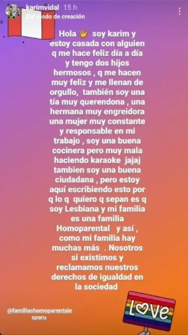 La esposa de Katty García, Karim Vidal publica contundente mensaje sobre su relación. Foto: Instagram   