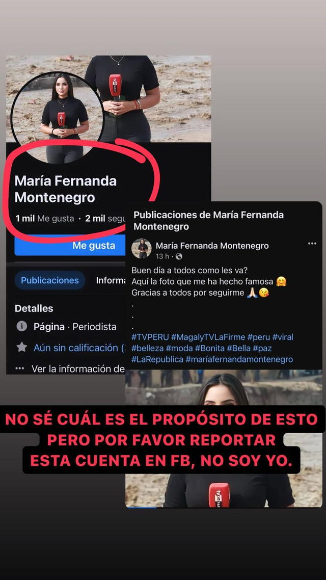 María Montenegro pide reportar cuentas falsas de Facebook. Foto: captura de Instagram<br><br>  