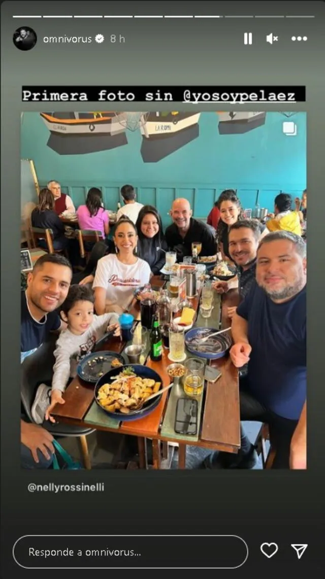  Nelly Rossinelli, Giacomo Bocchio, Javier Masías y Ricardo Morán comparten mesa en almuerzo sin José Peláez. Foto: captura/Instagram   