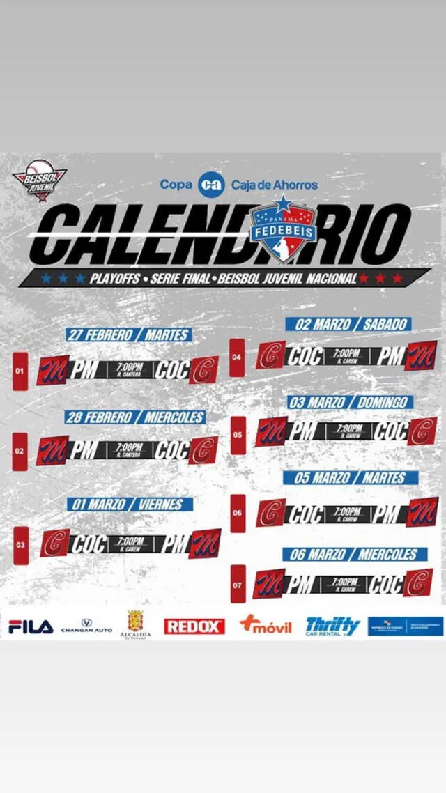 Este es el fixture completo de la final entre Coclé vs. Panamá Metro por el Béisbol Juvenil 2024. Foto: fedebeis/X   