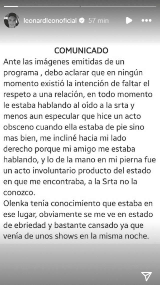  Leonard León negó haber engañado a Olenka Cuba, pese a ampay. Foto: Leonard León/Instagram   