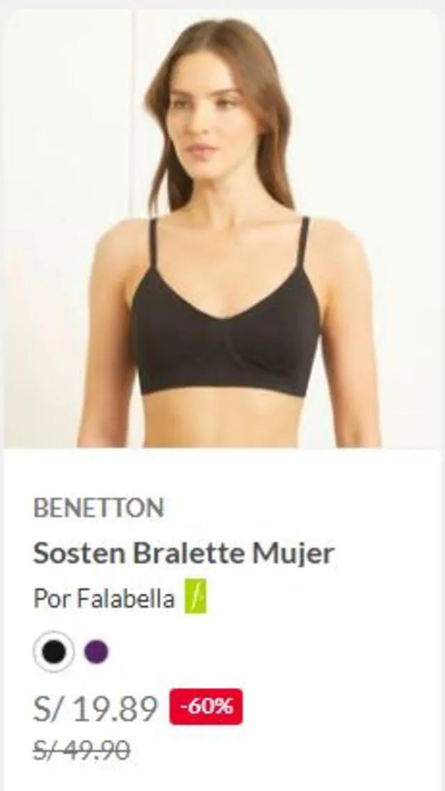 Sostén de mujer de Benetton. Fuente: Saga Falabella Sostén de mujer de Benetton. Fuente: Saga Falabella