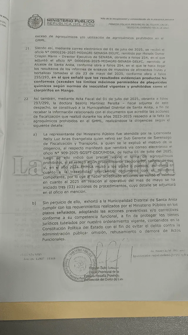 Ministerio Público advierte hallazgo de plaguicidas químicos en productos del GMML.   