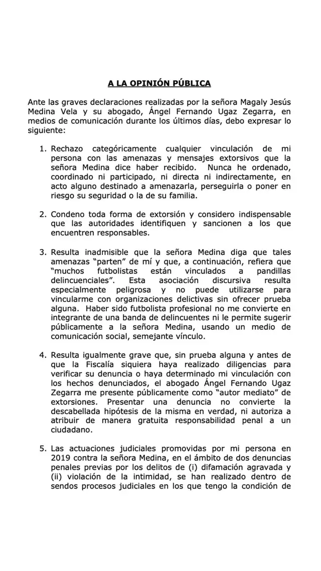 Carta notarial de Jefferson Farfán contra Magaly 1