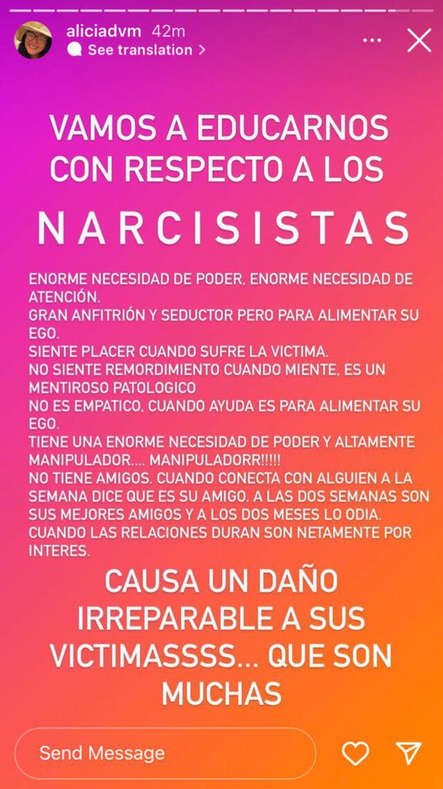 adre de Juan Víctor, explica qué es una persona narcisista en redes. Foto: Instagram Alicia Díaz