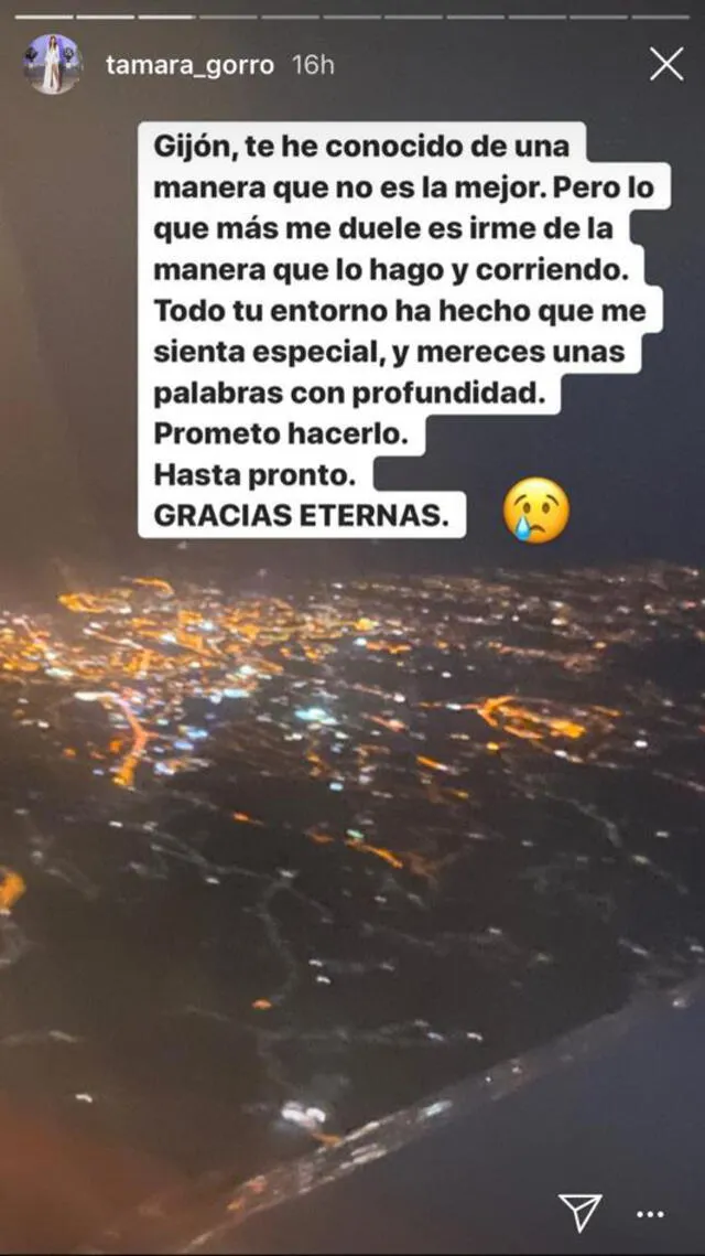 Publicación en redes sociales de Tamara Gorro sobre el abandono de Gijón. (Foto: Instagram)