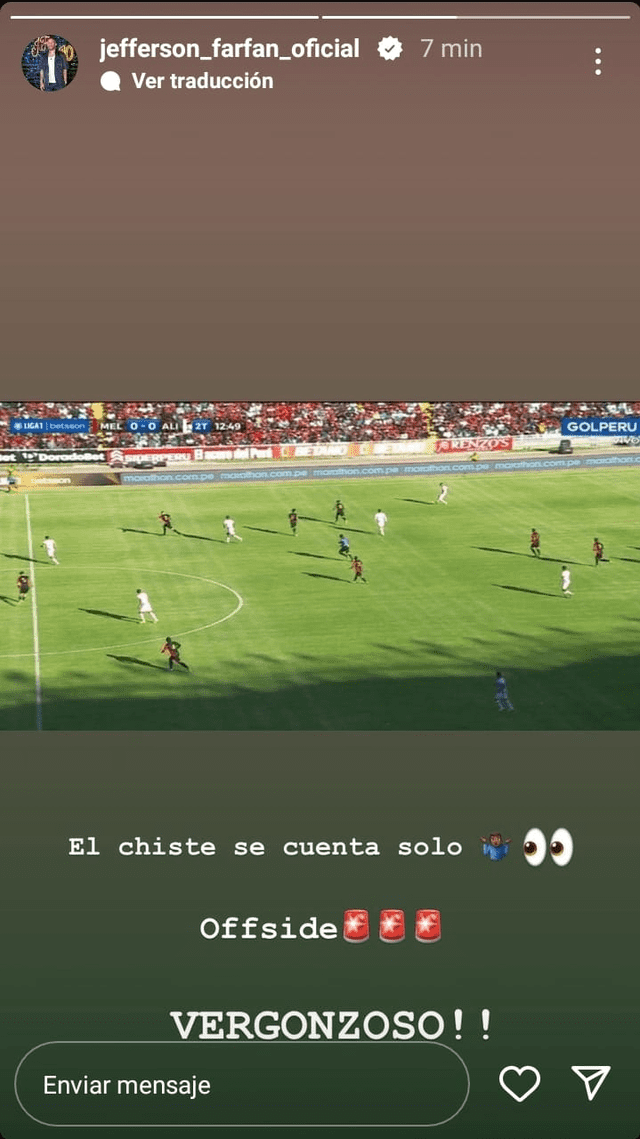 Publicación de Jefferson Farfán tras partido Alianza Lima vs. Melgar. Foto: captura Instagram