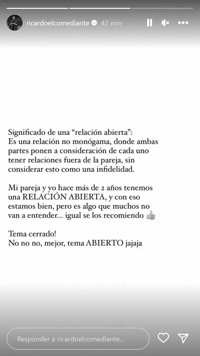 Ricardo Mendoza responde a acusación de infidelidad de Magaly Medina. Foto: Ricardo Mendoza/Instagram   