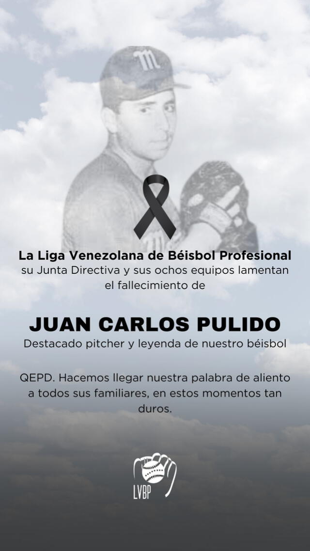 A través de las redes sociales, la LVBP Oficial publicó un post lamentando la partida de Juan Carlos Pulido. Foto: LVBP Oficial/X   