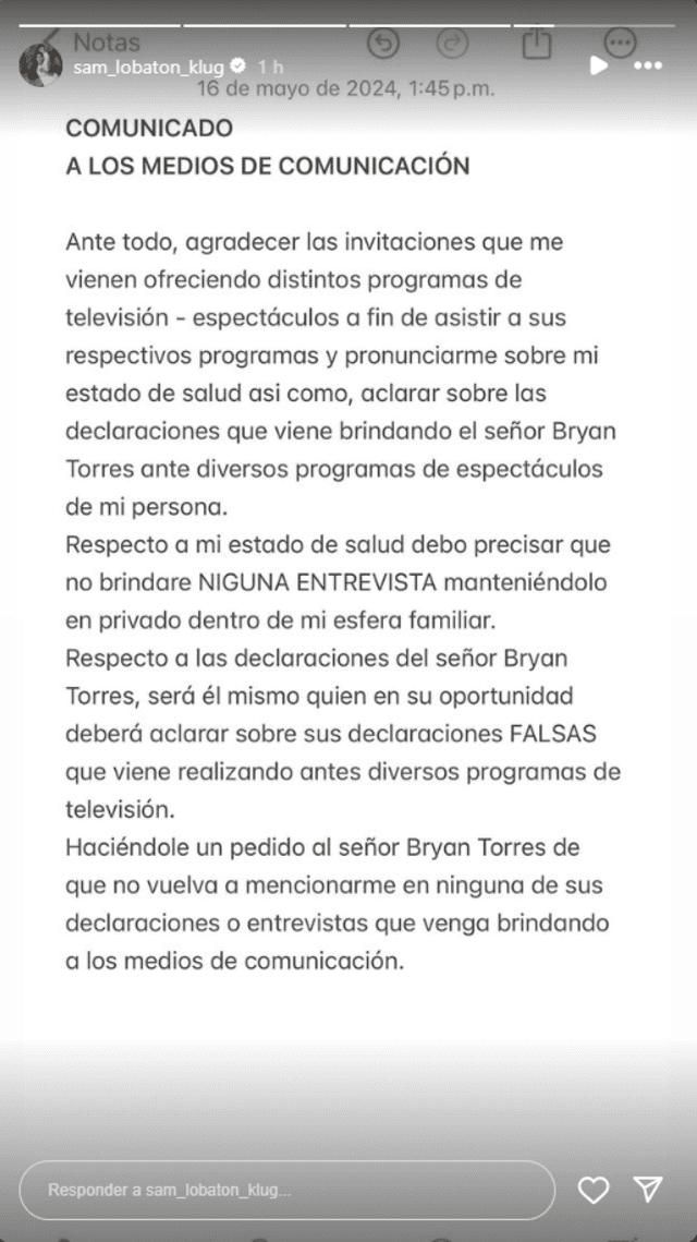 Samahara Lobatón hizo una publicación en redes sociales. Foto: Instagram/Samahara Lobatón   