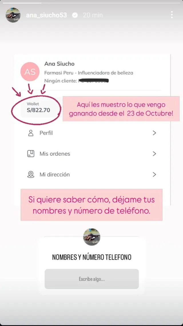  Ana Siucho muestra detalles de su ganancia en nuevo negocio. Foto: Captura Instagram   