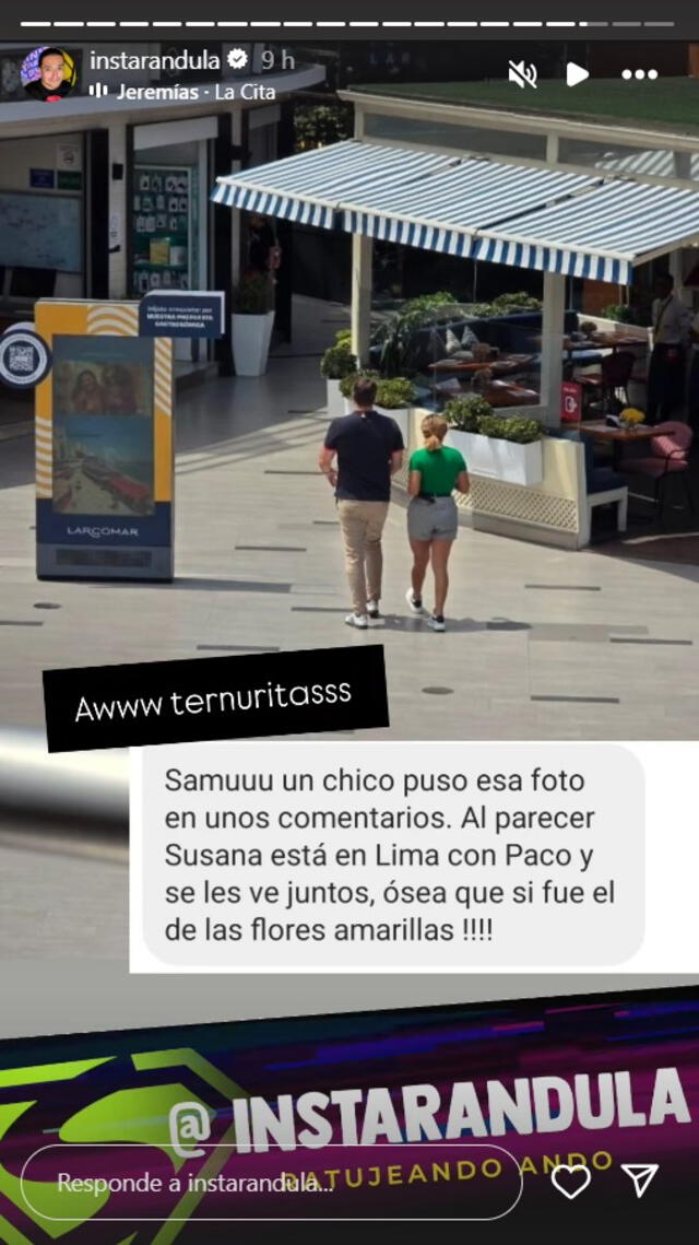 Susana Alvarao y Paco Bazán fueron vistos caminando juntos en Larcomar. Foto: Instarándula Susana Alvarao y Paco Bazán fueron vistos caminando juntos en Larcomar. Foto: Instarándula