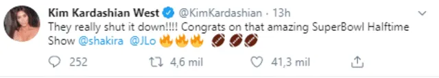 Kim Kardashian felicita a Jennifer Lopez y Shakira.