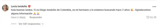 Comentario de Lucía Londoño en el video de Amy Solano. Foto: TikTok   