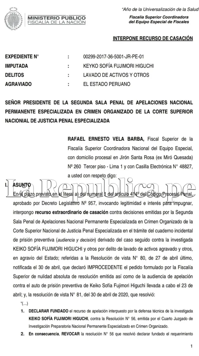 Parte del documento del Equipo Especial.