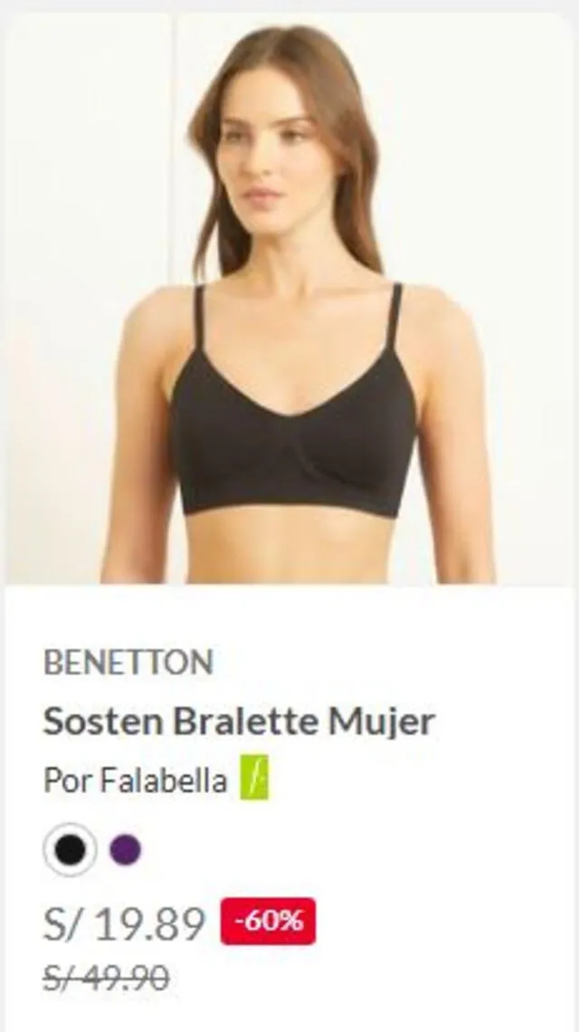  Sostén de mujer de Benetton. Fuente: Saga Falabella   