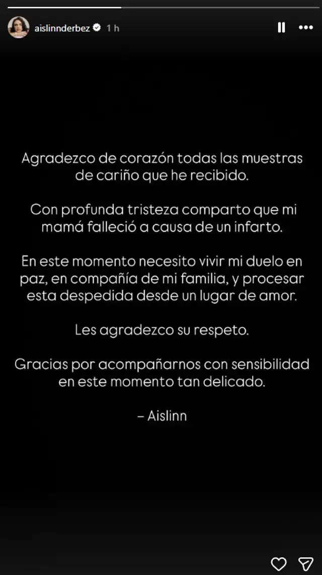 Comunicado de Aislinn Derbez. Captura: Instagram Comunicado de Aislinn Derbez. Captura: Instagram