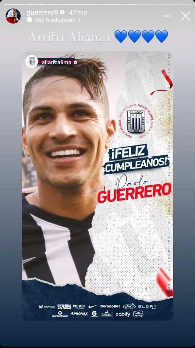 Guerrero agradece a Alianza. Foto: Paolo Guerrero/Instagram