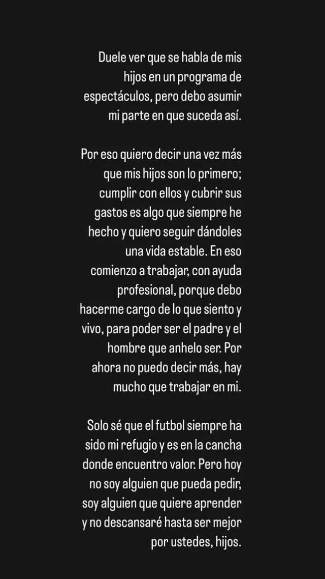 Comunicado de Christian Cueva en Instagram.   