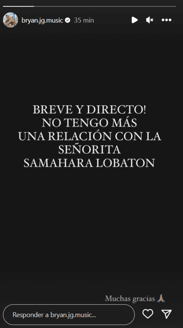  Bryan Torres publicó un comunicado sobre su ruptura con Samahara Lobatón. Foto: Instagram/Bryan Torres <br><br>    