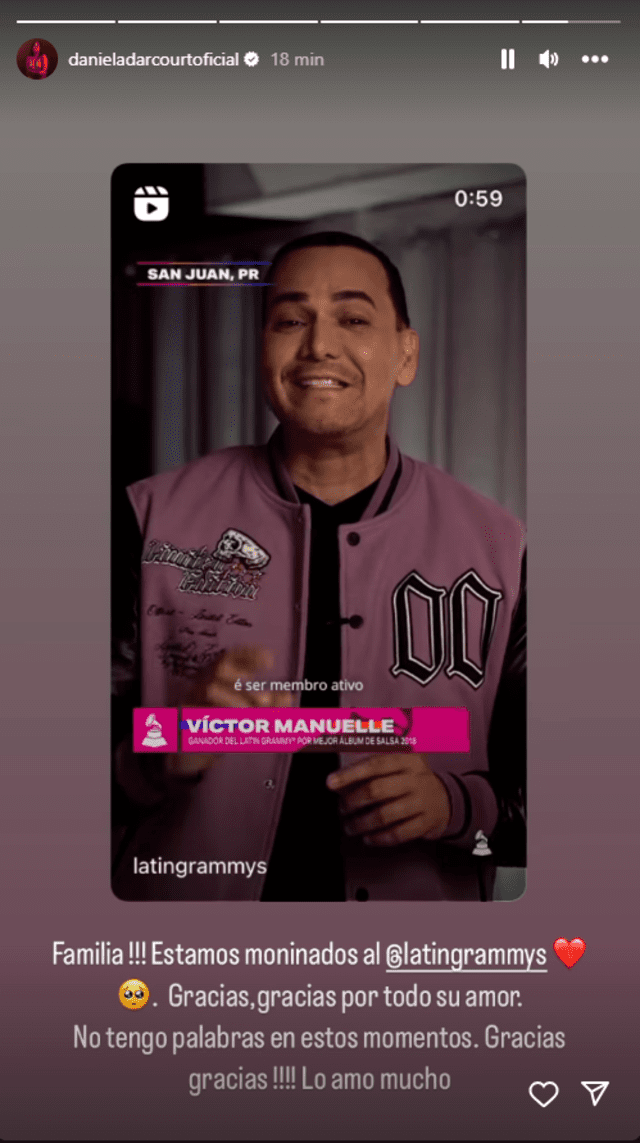La nominación fue anunciada por el cantante de salsa Víctor Manuelle. Foto: Instagram / Daniela Darcourt. 