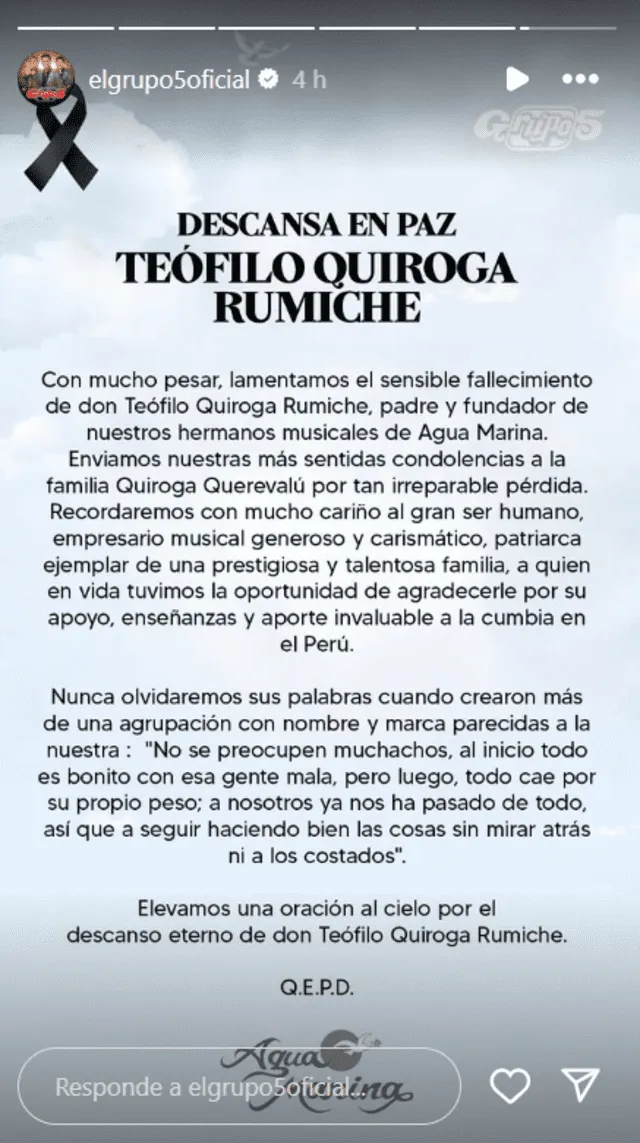 Mensaje de Grupo 5. Foto: Instagram   