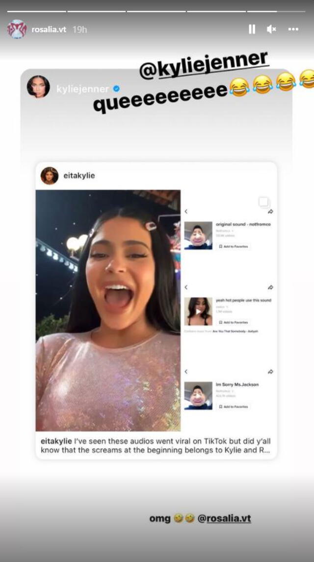 Rosalía y Kylie Jenner se enteraron por redes sociales de su audio viral. Foto: captura de Instagram
