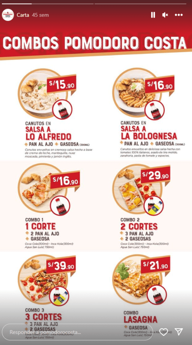  Combos en pizzería de Renzo Costa. Foto: Instagram 