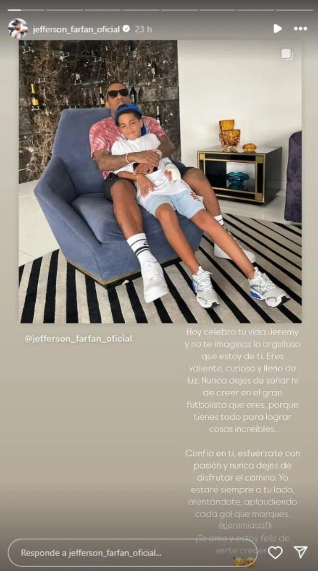 Mensaje de Farfán para su hijo. Foto: captura/Instagram   
