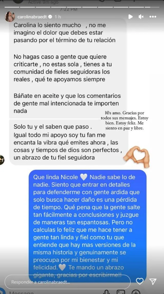 Carolina Braedt expresó su sentir a través de una historia a través de sus redes sociales. Foto: Instagram / Carolina Braedt.   