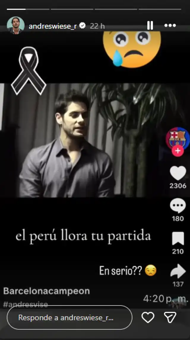  A través de sus historias de Instagram, el actor Andrés Wiese se pronunció sobre rumor de fallecimiento. Foto: captura TikTok   