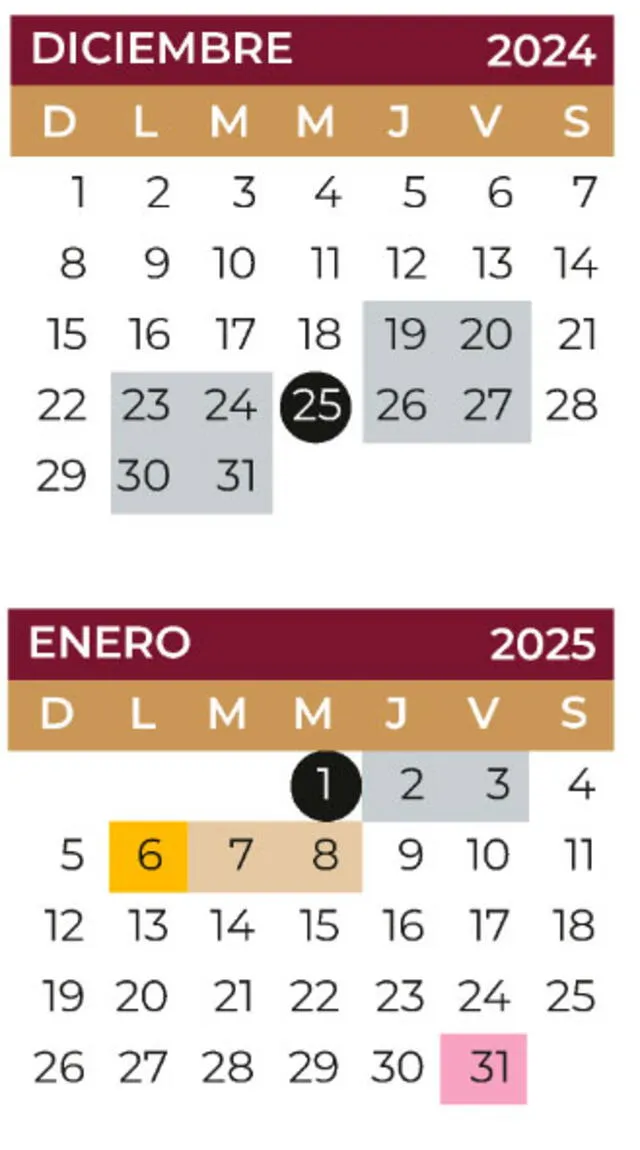 Calendario escolar 2024-25 de la SEP con las vacaciones de diciembre y enero. Foto: SEP   