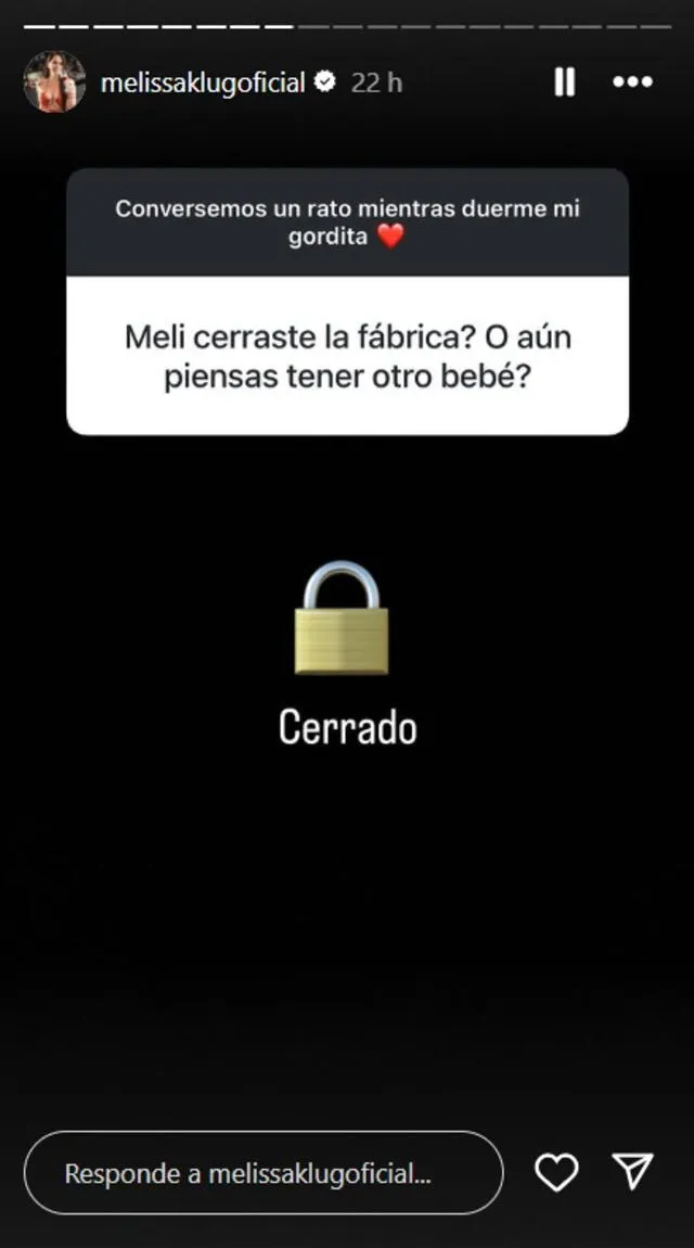 Melissa Klug descarta nuevo bebé con Jesús Barco. Foto: instagram   