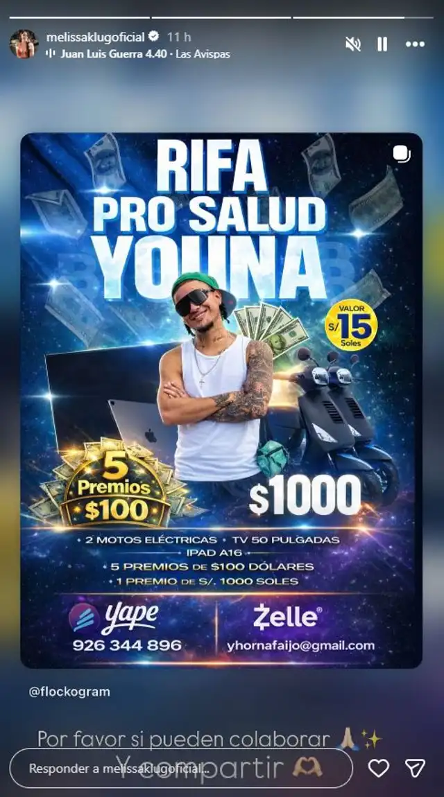 Melissa Klug comparte el sorteo que realizará Youna para luchar contra el cáncer. Melissa Klug comparte el sorteo que realizará Youna para luchar contra el cáncer.