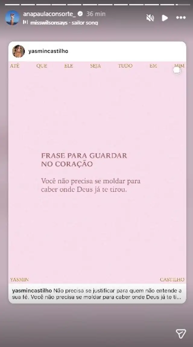 Mensaje de Ana Paula Consorte. Foto: Instagram Mensaje de Ana Paula Consorte. Foto: Instagram