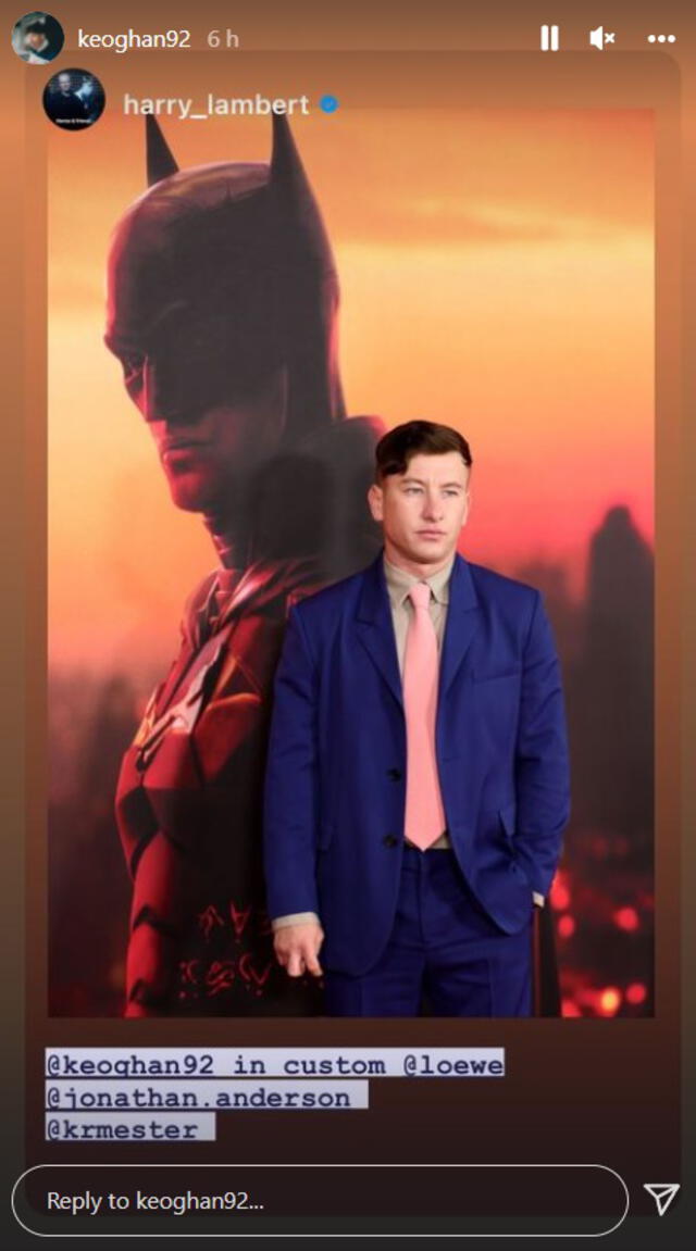 Barry Keoghan comparte una foto de él en la premiere de The Batman. Foto: captura de Instagram/@keoghan92