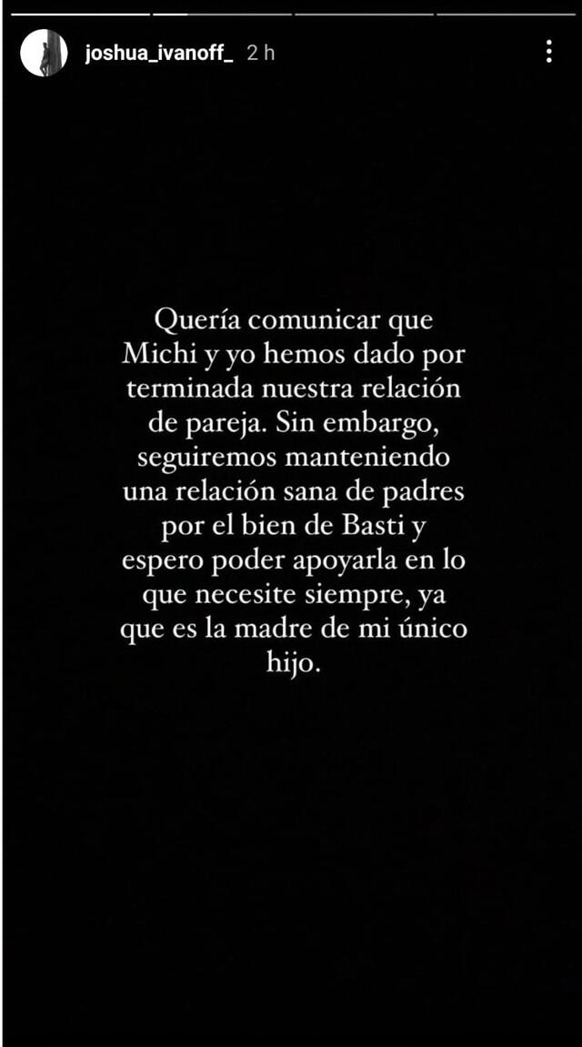 9.10.2022 | Comunicado de Joshua Ivanoff anunciando su separación. Foto: captura Joshua Ivanoff/Instagram