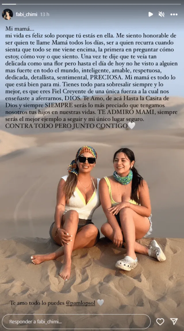  Hija mayor de Pamela López le manda mensaje de respaldo. Foto: Instagram @fabi_chimi   