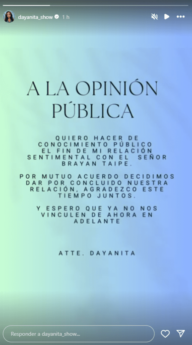  Dayanita compartió publicación a través de su red social. Foto: Instagram/Dayanita   