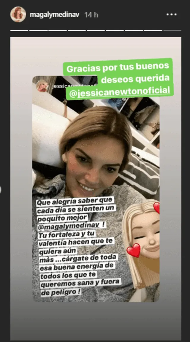 Magaly Medina: Jessica Newton se solidariza con la conductora tras dar positivo a coronavirus. Foto: Captura Instagram.