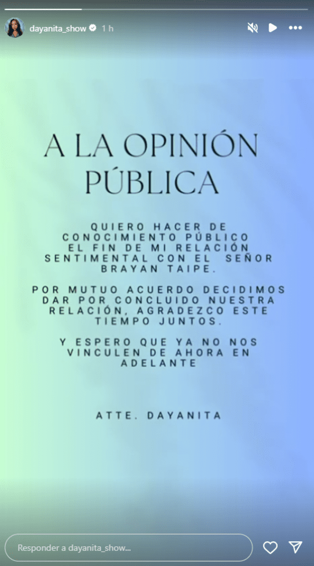  Dayanita compartió publicación a través de su red social. Foto: Instagram/Dayanita   