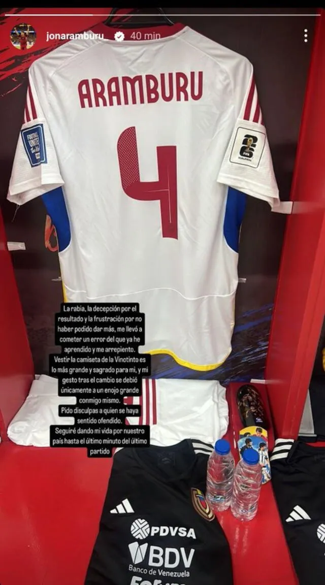 Jon Aramburu pidió disculpas tras lanzar la camiseta de Venezuela. Foto: Jon Aramburu/Instagram   