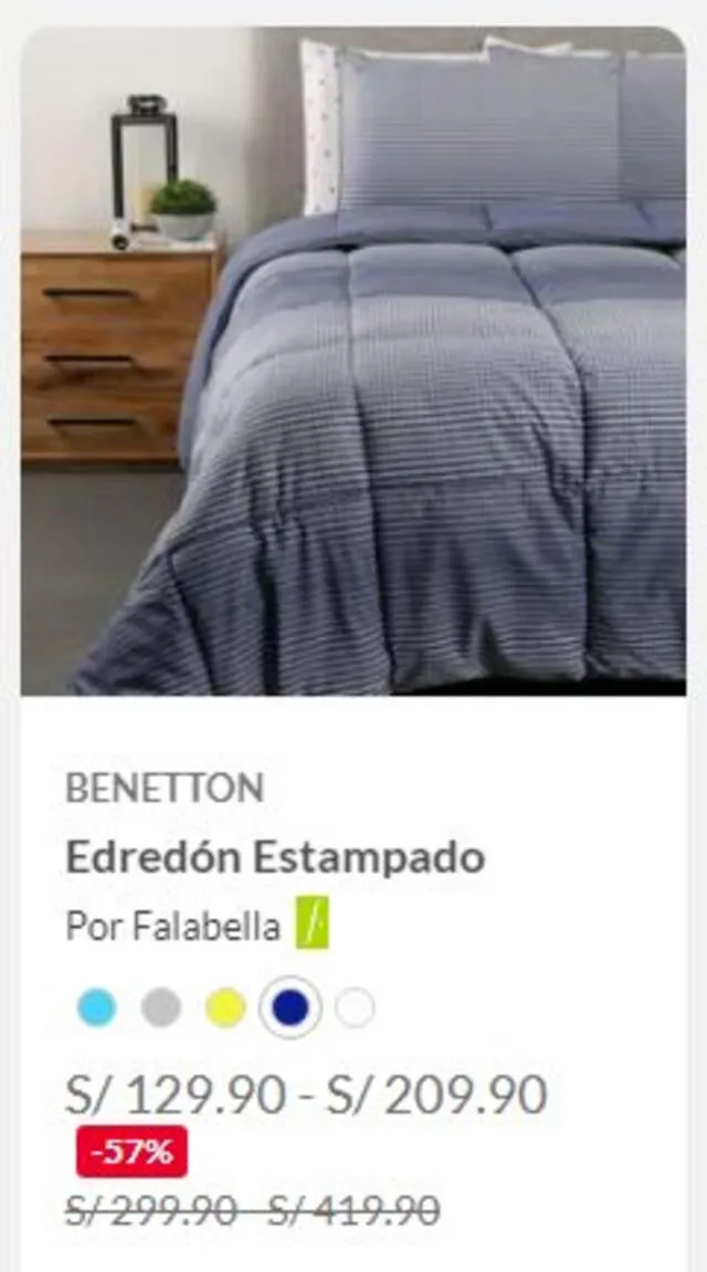 Edredón de Benetton. Fuente: Saga Falabella Edredón de Benetton. Fuente: Saga Falabella