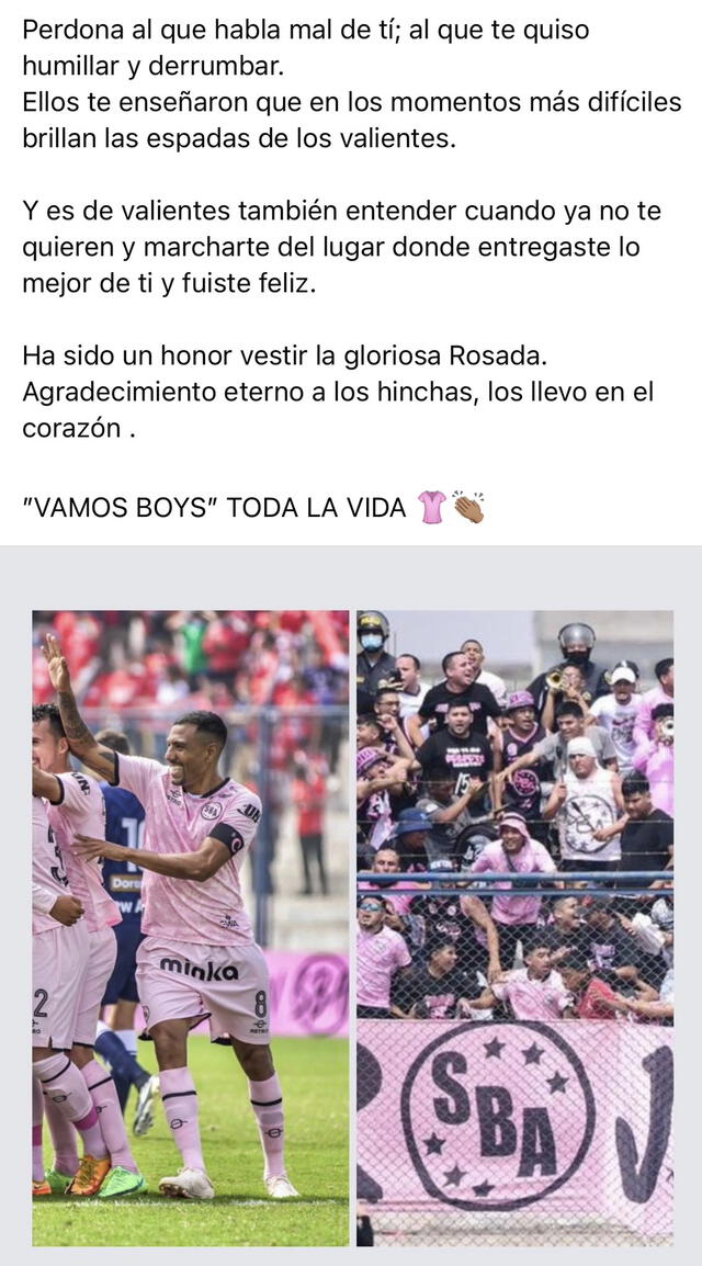 'Cachito' Ramírez se despidió de Sport Boys con este mensaje. Foto: captura de Facebook