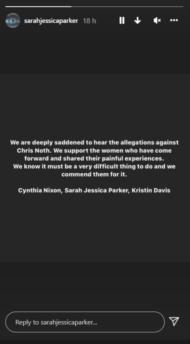 Estrellas de Sexo en Nueva York se pronuncian sobre el caso de Chris Noth. Foto: Instagram/@sarahjessicaparker