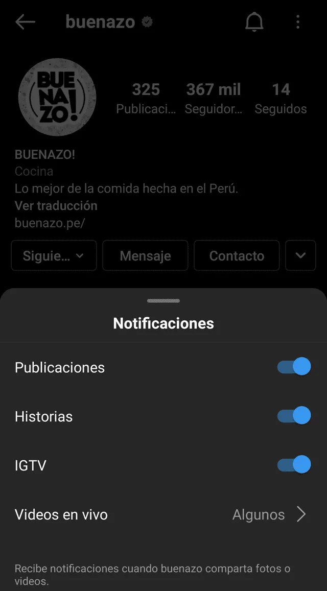 Opciones de personalización para las notificaciones de Instagram. Foto: La República