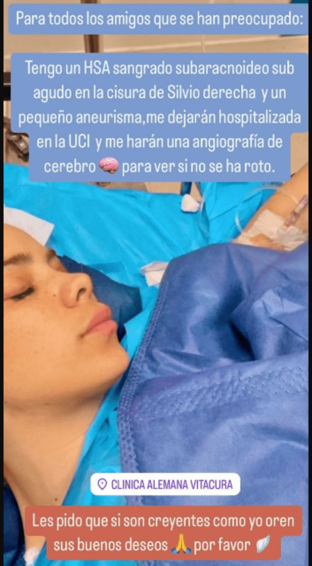 Cassandra Zamorano anunciando a sus seguidores que fue ingresada a UCI. Foto: Instagram.   