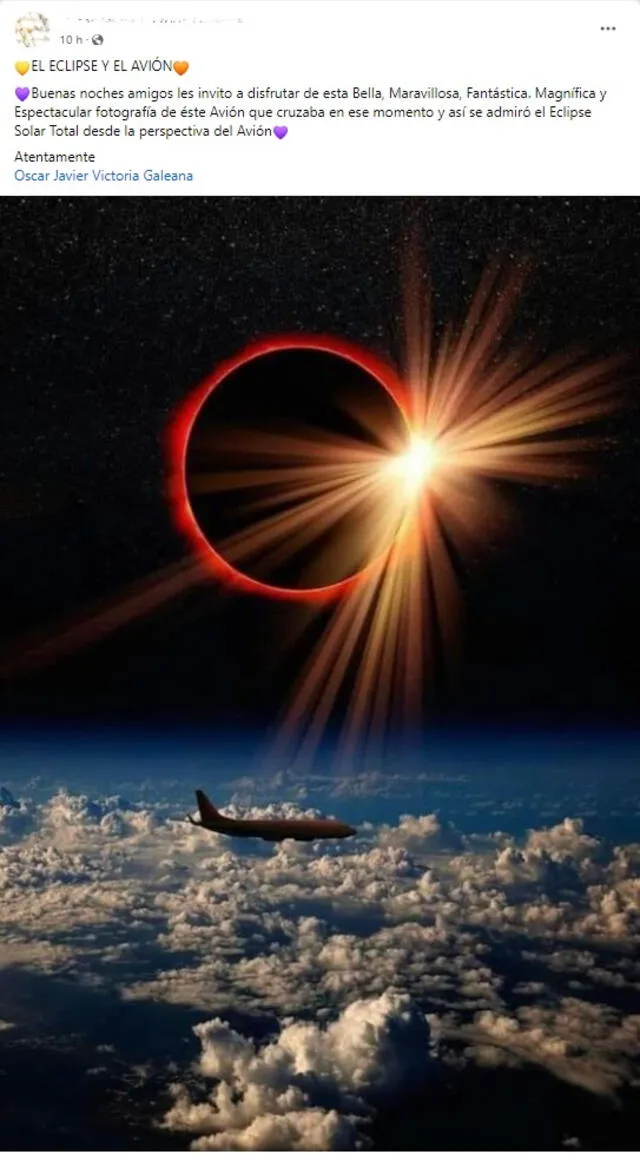 <em> Desinformación sobre el eclipse solar. Foto: captura de Facebook</em>   