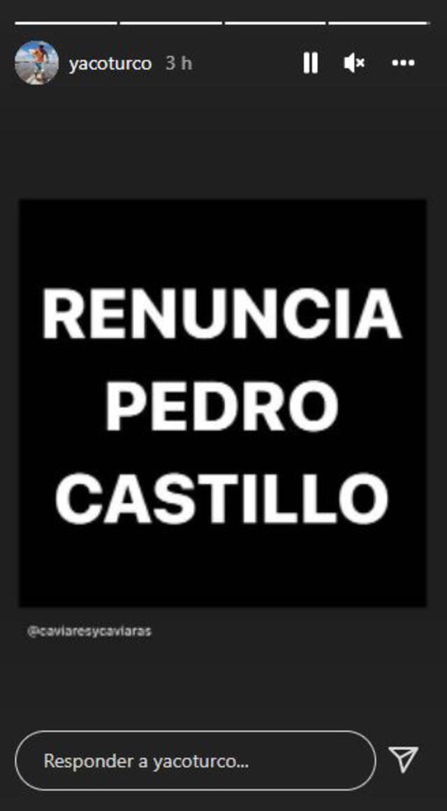 Yaco Eskenazi también manifestó su rechazo hacia el gobierno de Pedro Castillo. Foto: Instagram