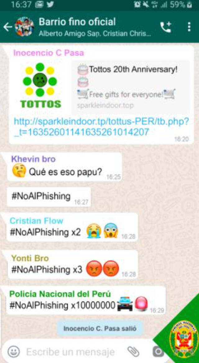 Phishing PNP. Foto: Facebook